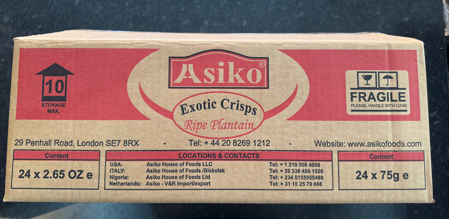 Asiko Exotic Mild Chilli Sweet Plantain Chips Box 24x75g