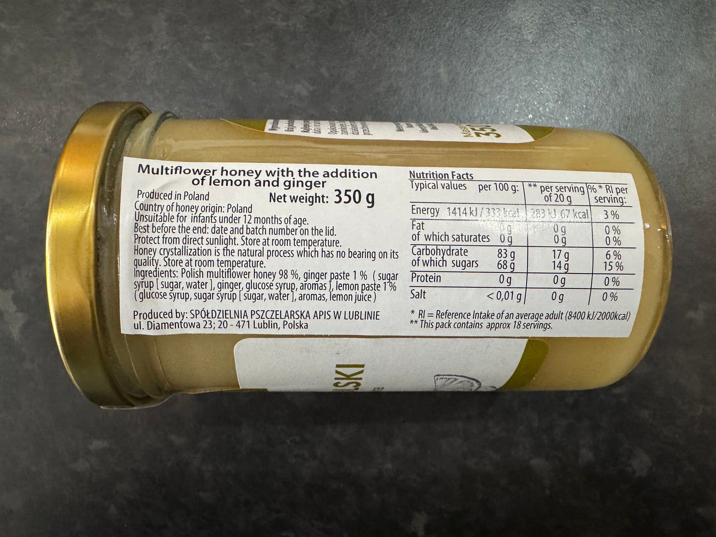 Apis Honey with Lemon & Ginger 350g