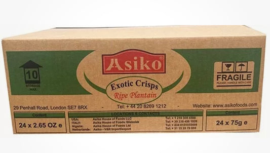 Asiko Exotic Unsalted Sweet Plantain Chips Box 75gx24