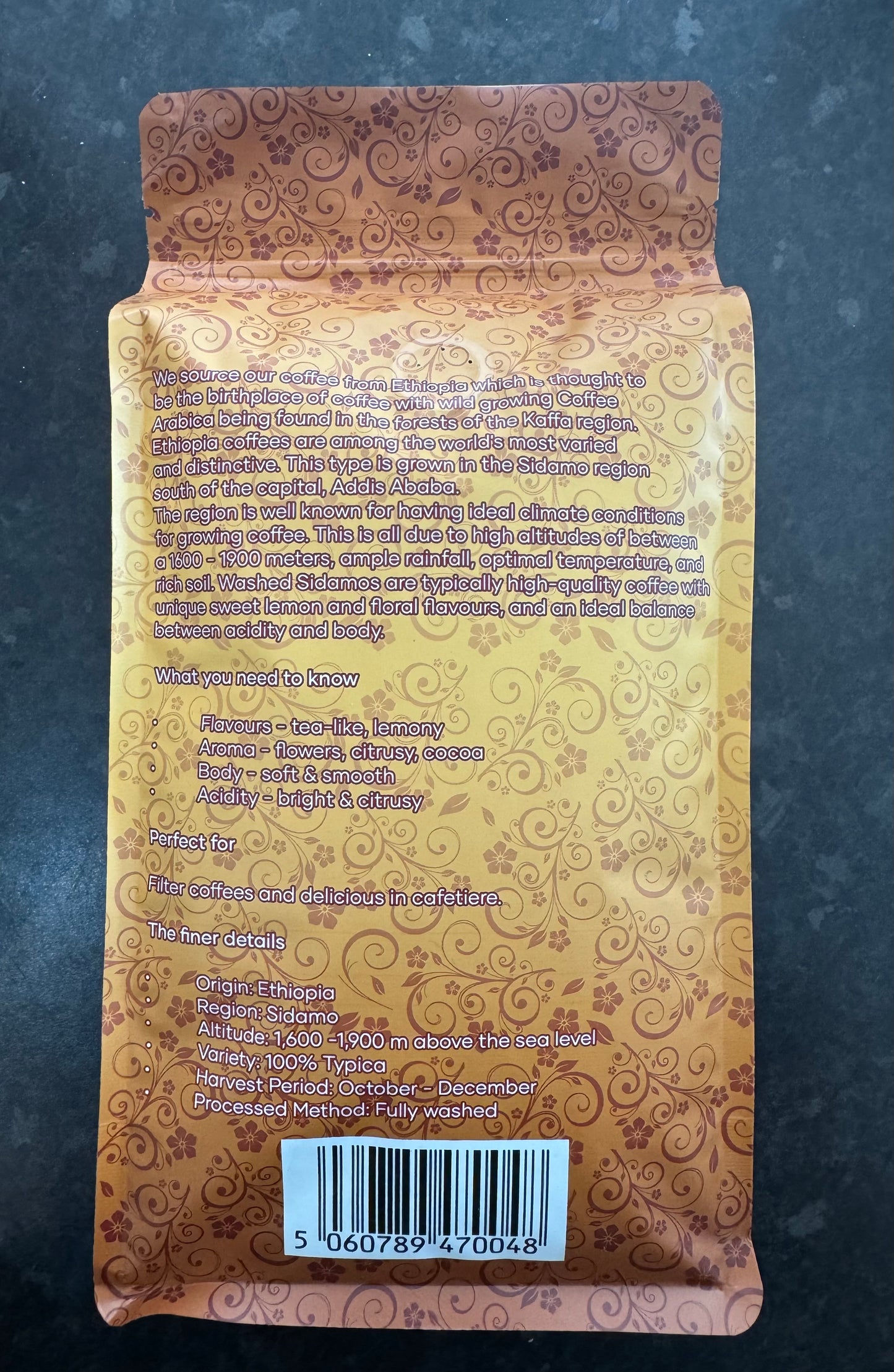 Ethiopian Sidamo Roasted Coffee Beans 1Kg