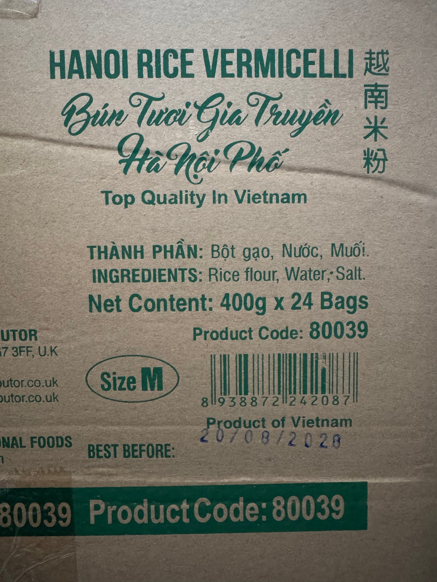 Huong Sen Hanoi Rice Vermicelli Bun Tuoi Gia Truyen Ha Noi Pho 400g x 24 Box